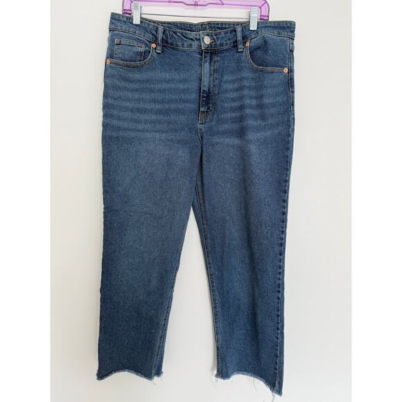 Wild Fable 14 Highest Rise Straight Denim Ankle Cropped Fringe Frayed Hem Jeans - Picture 1 of 16
